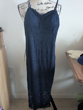 Sans Souci Navy Lace Spaghetti Strap Mini Dress